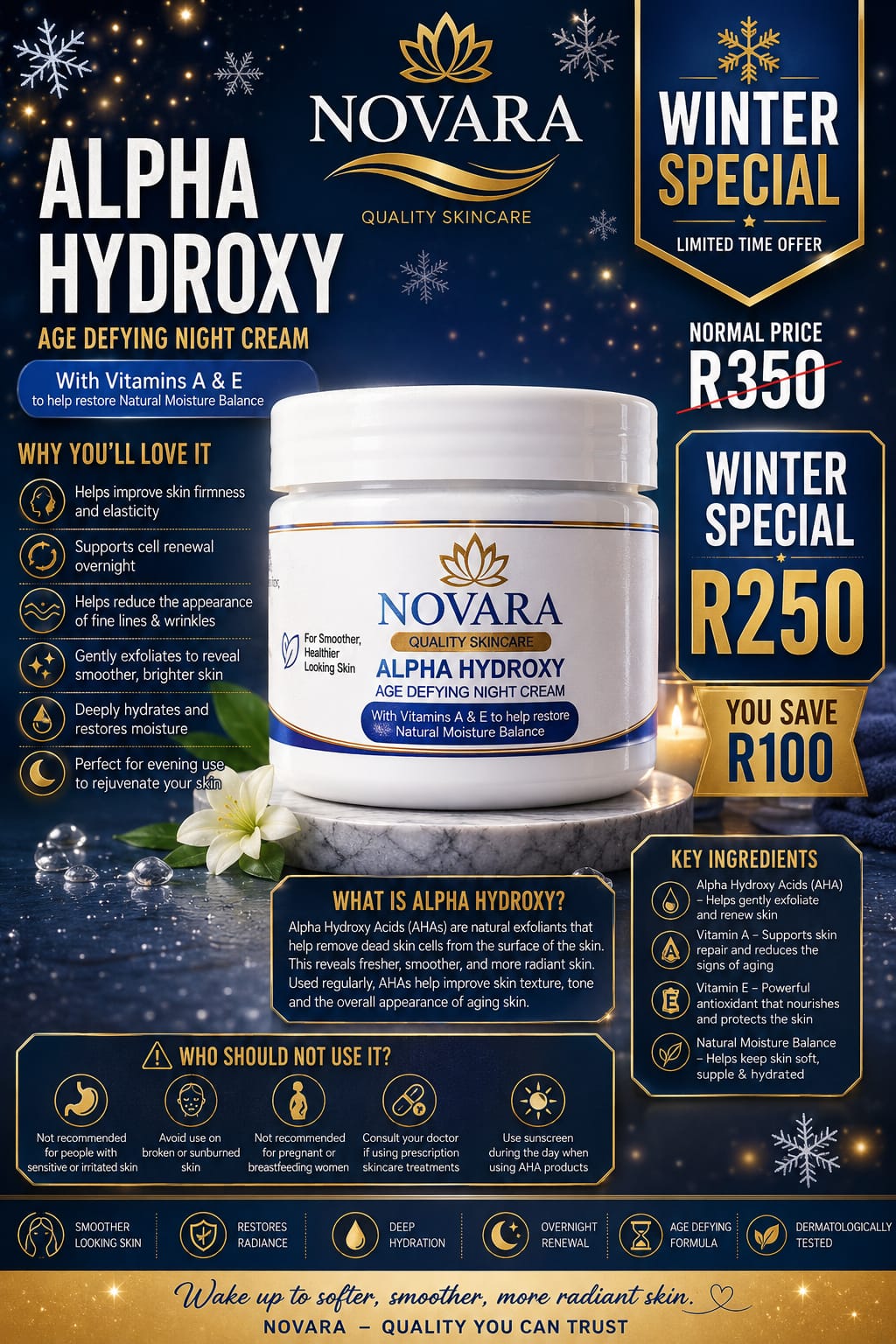 Novara Alpha Hydroxy Age Defying Night Cream – 250ml